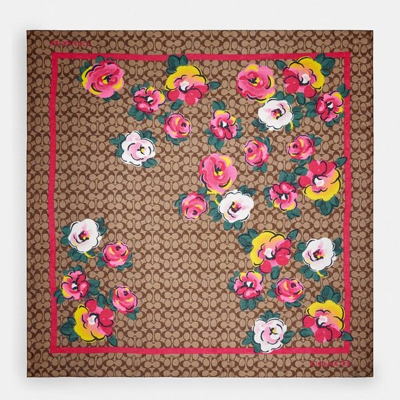 Coach Signature Vintage Rose Print Oversized Square Scarf - Picture 1 of 8